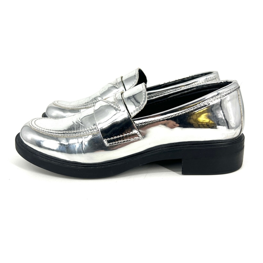 Steve Madden Leedan Silver Metallic Penny Loafers Shoes LEEDAN/LDAN1S1 Size 8 M